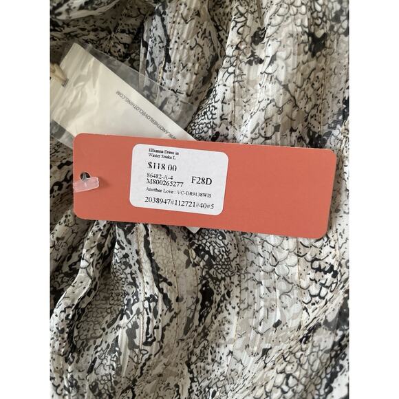 Another Love Ellianna Dress L Winter Snake Puff Sleeves Ruffle Fit Flare Party - Picture 12 of 14